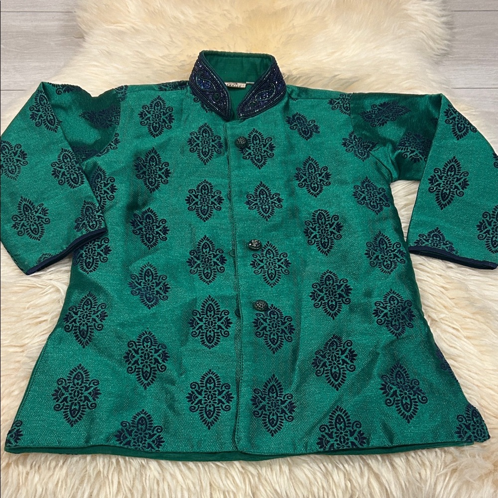 Ethnic Indian Wear Kurta Kids Jacket in Green and Blue